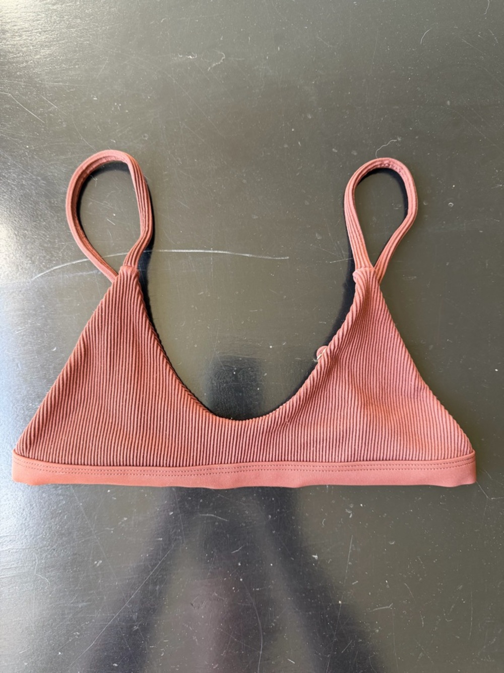 Brown Ribbed Scoop swim top